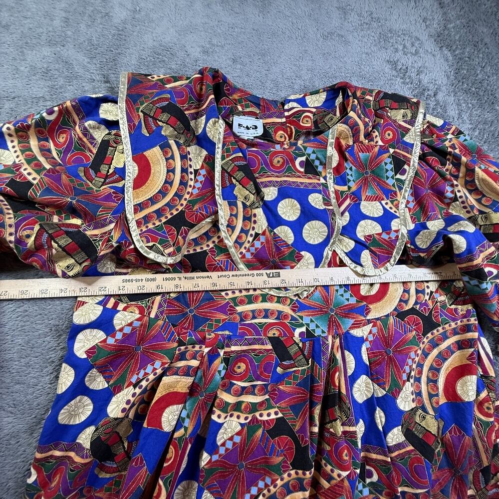 FAD Vtg 80s Womens XL Egyptian Pharaoh Art Print Blouse Tiered Sleeve Top - Picture 8 of 9